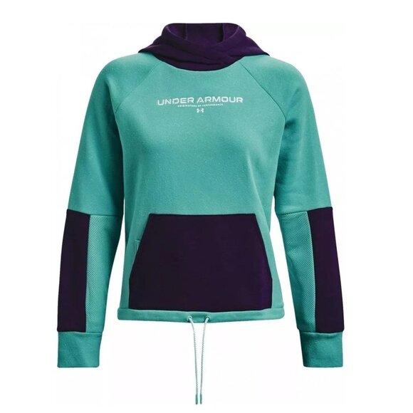 Under Armour Loose Hoodie Size Medium Raglan Cinch Hem Rival Fleece Colorblock - Picture 1 of 12